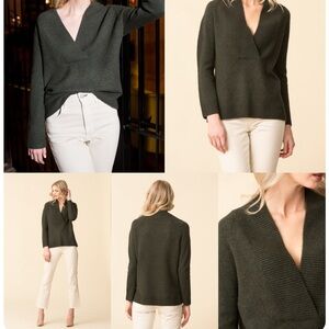 Vince Olive Green V-Neck Wool Blend Sweater